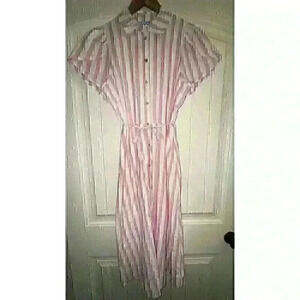 Draper James RSVP Midi Shirt Dress Pink White Striped Linen Blend Size Medium